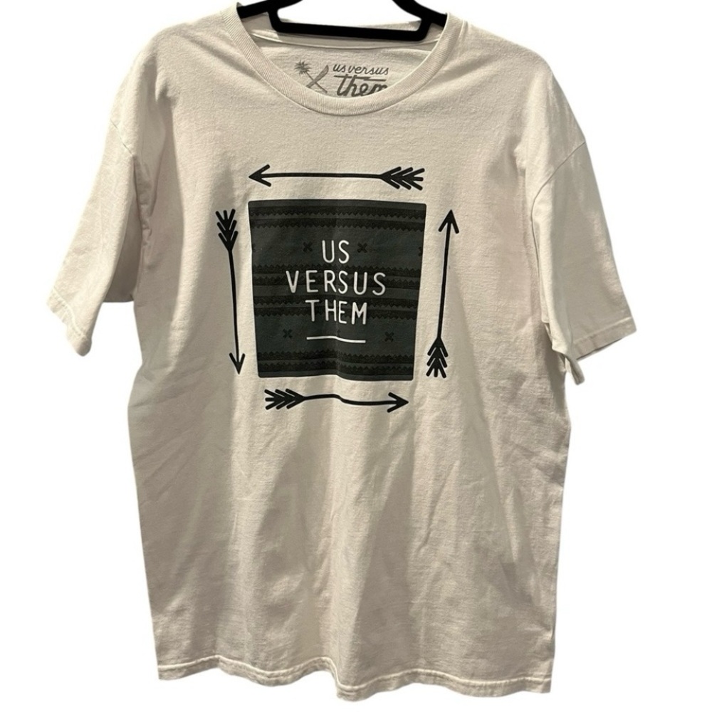 Us Versus Them White Short Sleeve TShirt Graphic Print Size Large